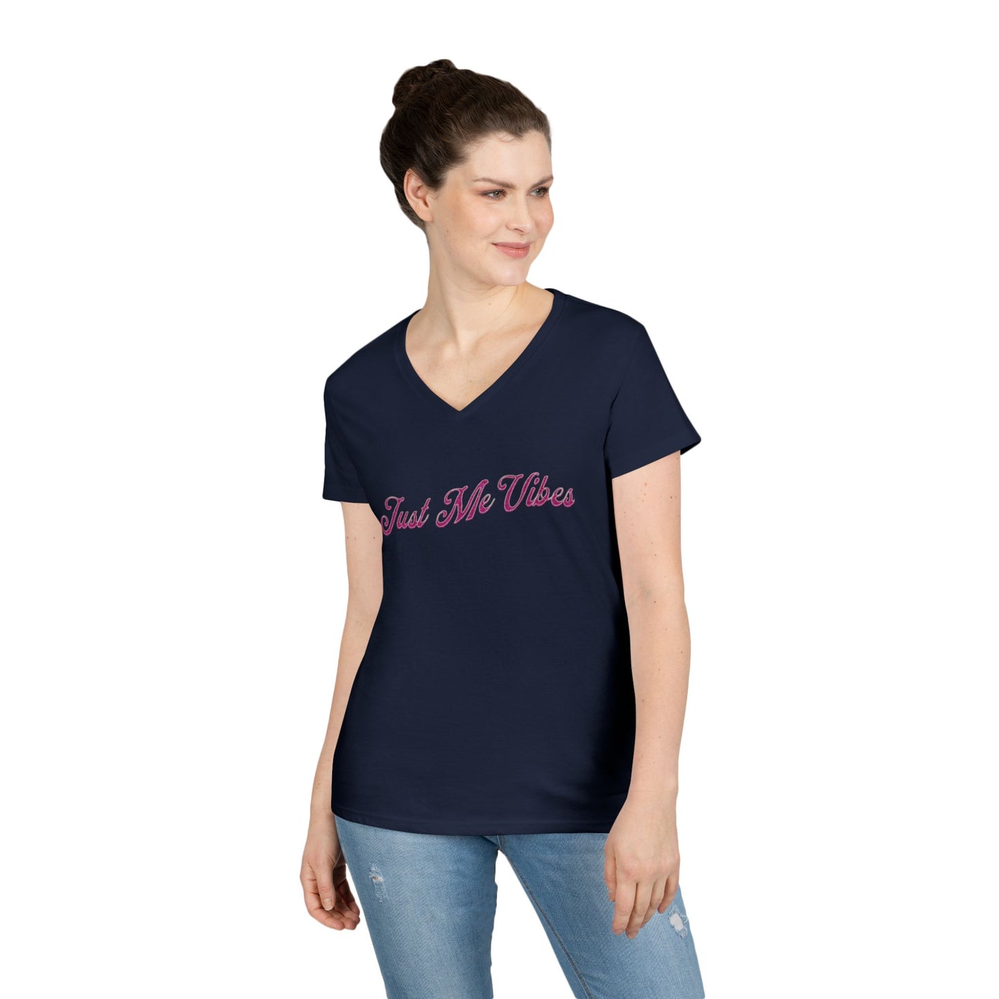 Just Me Vibes Valentine Ladies V-Neck Tee
