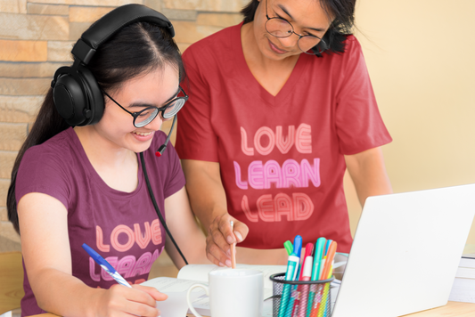 Love Learn Lead Valentine's Ladies' V-Neck T-Shirt