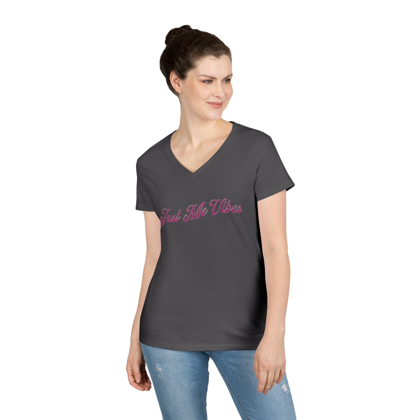 Just Me Vibes Valentine Ladies V-Neck Tee