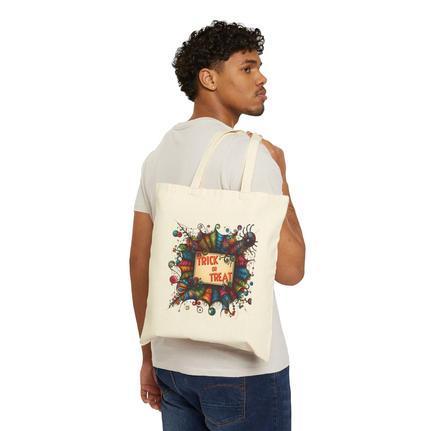 Trick or Treat Spiderweb Cotton Tote Bag